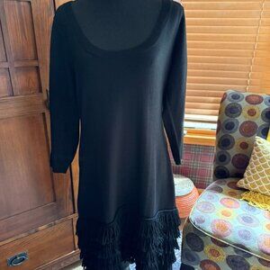 Soft Surroundings Black Midi Sweater Dress with Fringed Hem